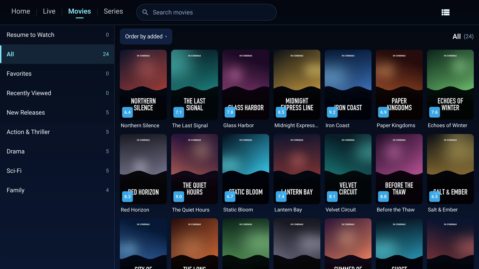 Movies grid with posters and ratings